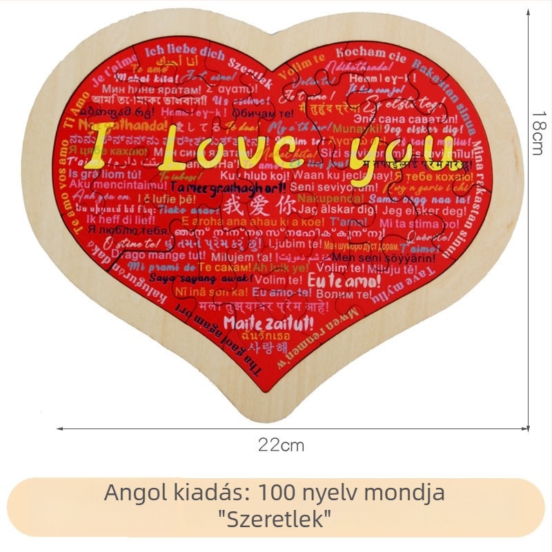 Fából készült szív alakú puzzle gyerekeknek, sík puzzle, 4–6 éveseknek, OEM logó testreszabás, licencelt magáncímke