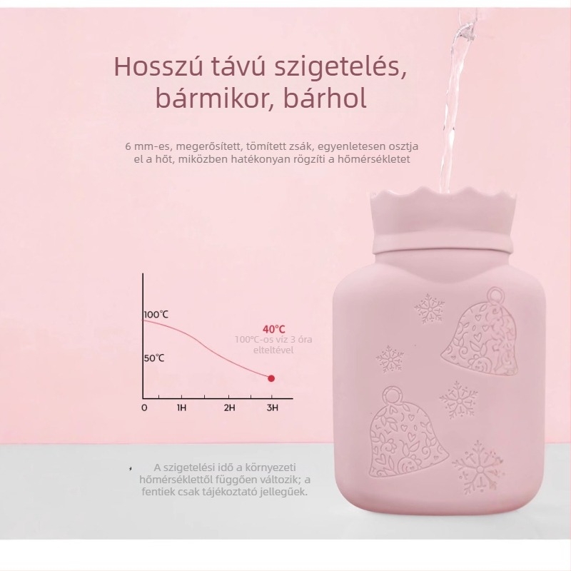 Vízfeltöltésű kézmelegítő, szilikon forróvíz-palack, mini baba hasmelegítő, hordozható termosz táska