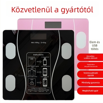 Elektronikus testsúly- és testzsírmérő, intelligens funkciókkal, LCD kijelző, érintéses működés, edzett üveg, 180 kg kapacitás (akku/újratölthető)