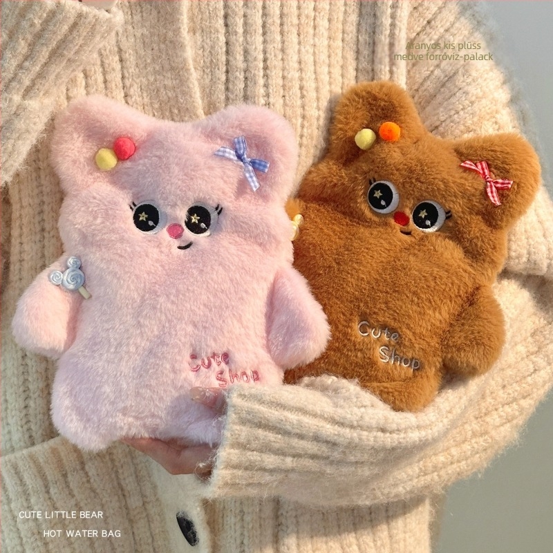 Meleg vizet tartó táska medvével – fleece anyag, 350 g, modern minimalist stílus, univerzális felhasználás, testreszabás elérhető