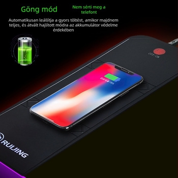 15W-os vezeték nélküli töltésű egérpad RGB világítással — gaming egér- és billentyűzet pad, OEM logó testreszabás, csúszásmentes felület