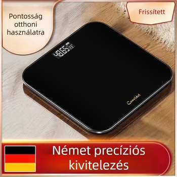 Bluetoothos testtömeg-mérő 5 mm edzett üveg platformával, 280×280 mm, méri a testsúlyt, testzsírt, nedvességet és kalóriákat, 180 kg kapacitás, fekete