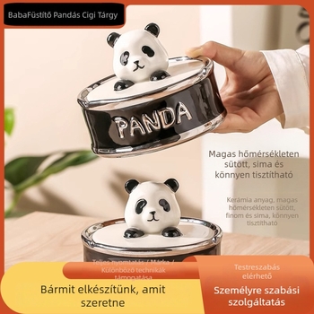Panda kerámia hamutál fedővel – dekoratív asztali dísz, kerámia, termék kód DZ0017, logónyomás elérhető, új kínai stílus