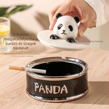 Panda kerámia hamutál fedővel – dekoratív asztali dísz, kerámia, termék kód DZ0017, logónyomás elérhető, új kínai stílus