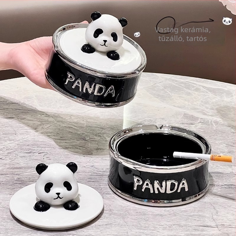 Panda kerámia hamutál fedővel – dekoratív asztali dísz, kerámia, termék kód DZ0017, logónyomás elérhető, új kínai stílus