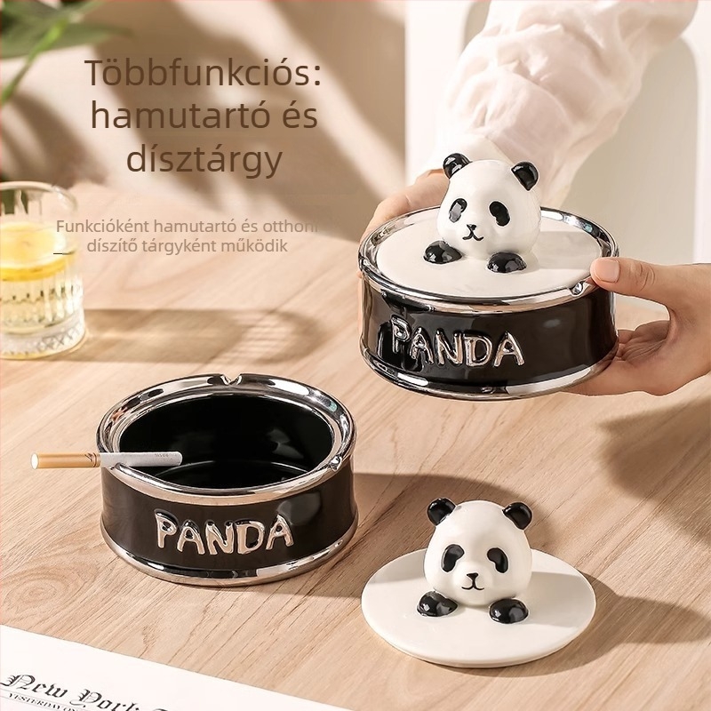 Panda kerámia hamutál fedővel – dekoratív asztali dísz, kerámia, termék kód DZ0017, logónyomás elérhető, új kínai stílus