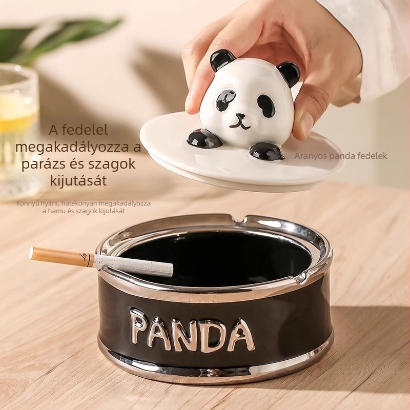 Panda kerámia hamutál fedővel – dekoratív asztali dísz, kerámia, termék kód DZ0017, logónyomás elérhető, új kínai stílus