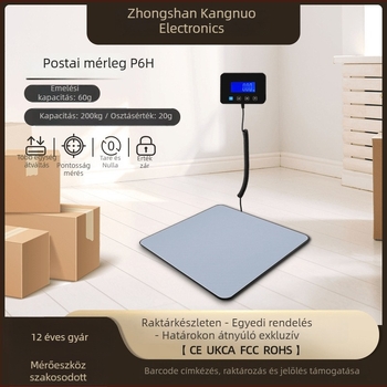 P6h Csomagszámláló — elektronikus, hordozható, 60 g–200 kg, 2×AA, kijelző: 0–40 kg 0,02 kg; 40–200 kg 0,1 kg; egységek: kg, oz, lb, lb oz