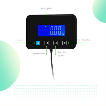 P6h Csomagszámláló — elektronikus, hordozható, 60 g–200 kg, 2×AA, kijelző: 0–40 kg 0,02 kg; 40–200 kg 0,1 kg; egységek: kg, oz, lb, lb oz