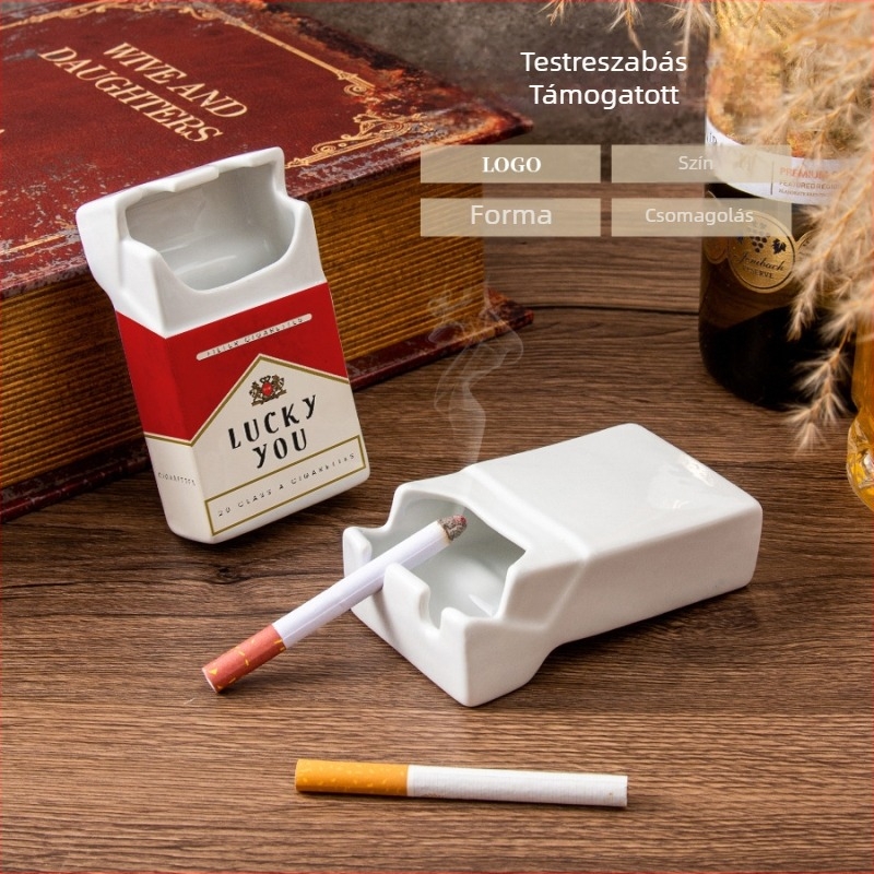 Európai stílusú kerámia hamutál logónyomtatással, hordozható irodai asztalhoz, testreszabható tárolóval