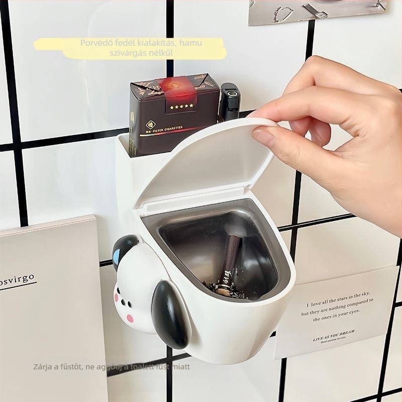 Falra szerelhető WC-hamutartó fedővel, ABS, dekoratív, logó nyomtatott, egyszerű stílus
