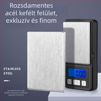 Kis hordozható precíziós elektronikus mérleg ékszerekhez – mérési tartomány 0,01–500 g, Modell 8017, ABS műanyag, LCD kijelző, 2x AA elemmel működik