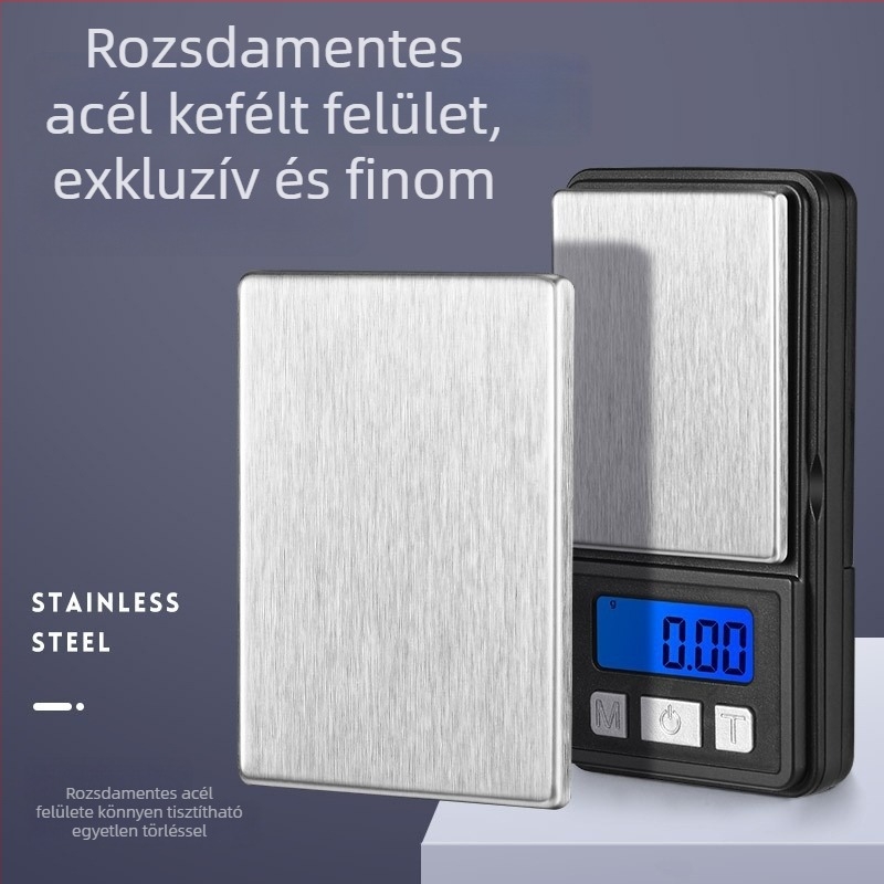 Kis hordozható precíziós elektronikus mérleg ékszerekhez – mérési tartomány 0,01–500 g, Modell 8017, ABS műanyag, LCD kijelző, 2x AA elemmel működik