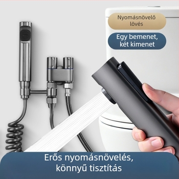 3160 Beépített, multifunkcionális vécéöblítő, magas nyomású pisztollyal, 201 rozsdamentes acél, egy bemenet – két kimenet, szögletes szelep