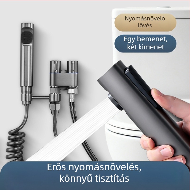 3160 Beépített, multifunkcionális vécéöblítő, magas nyomású pisztollyal, 201 rozsdamentes acél, egy bemenet – két kimenet, szögletes szelep