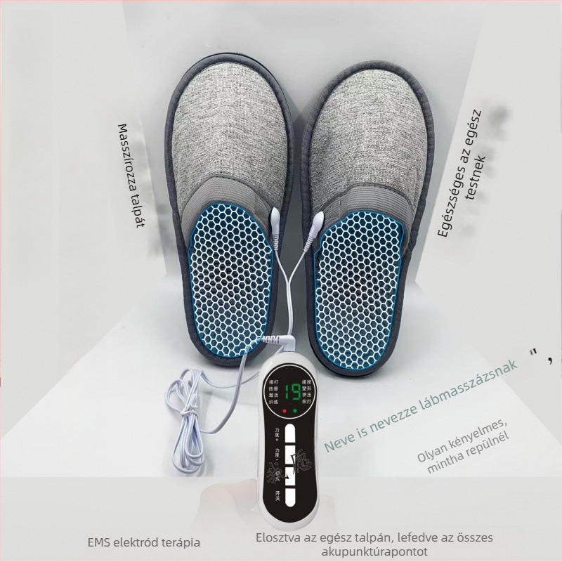 Uniszex lábterápiás papucs fűtéses és elektroterápiával – USB táplálás, gumírozott talp