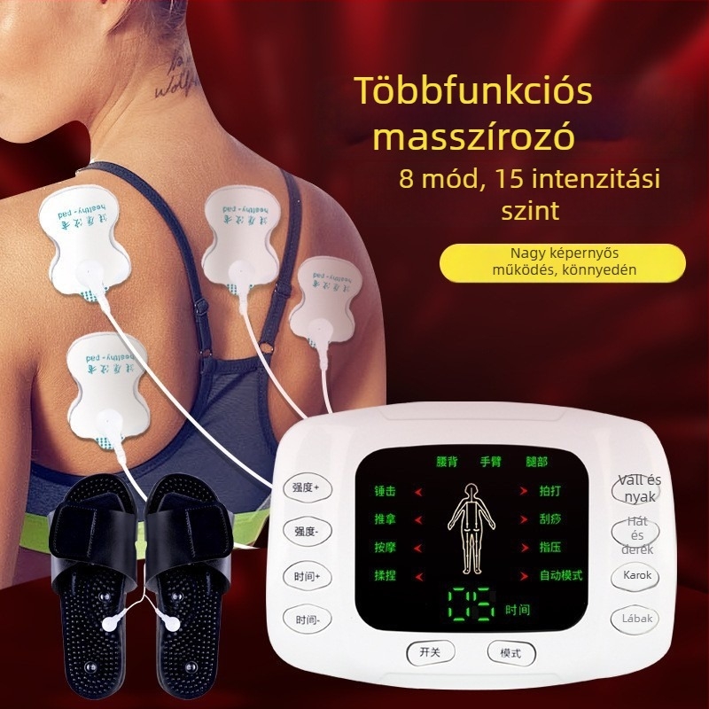 Digitális meridián masszírozó pulzus terápiával, USB-tápellátás, színes LCD kijelző, kettős kimenet, elektromos akupunktúra, modell 7005