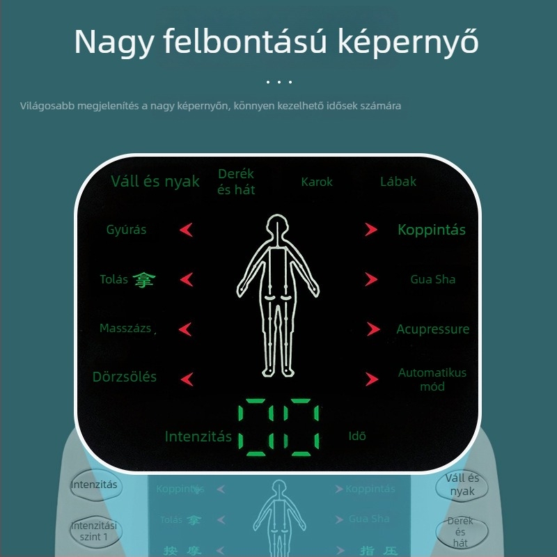 Digitális meridián masszírozó pulzus terápiával, USB-tápellátás, színes LCD kijelző, kettős kimenet, elektromos akupunktúra, modell 7005