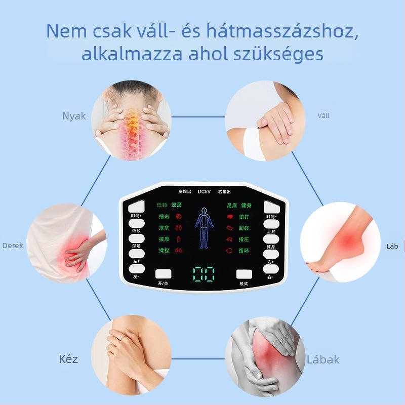 Nyakra, hátra és derékra szolgáló multifunkcionális masszázs tapasz — 4-elektródás EMS vibrációs masszázs, USB tápegység, több üzemmód (Modell 039)