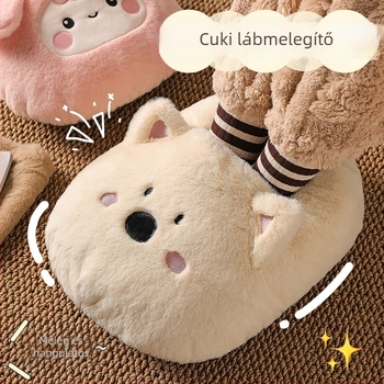 Yi Han USB-meghajtású fűtő papucs, plüss felsőrész, uniszex, műanyag talp, karikatúra stílus