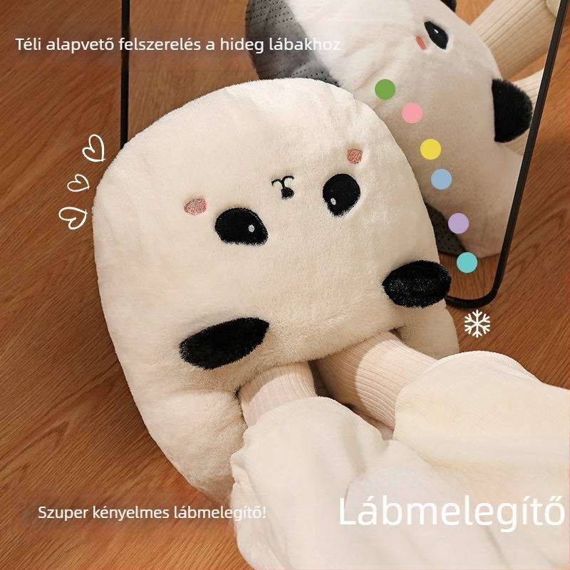 Yi Han USB-meghajtású fűtő papucs, plüss felsőrész, uniszex, műanyag talp, karikatúra stílus