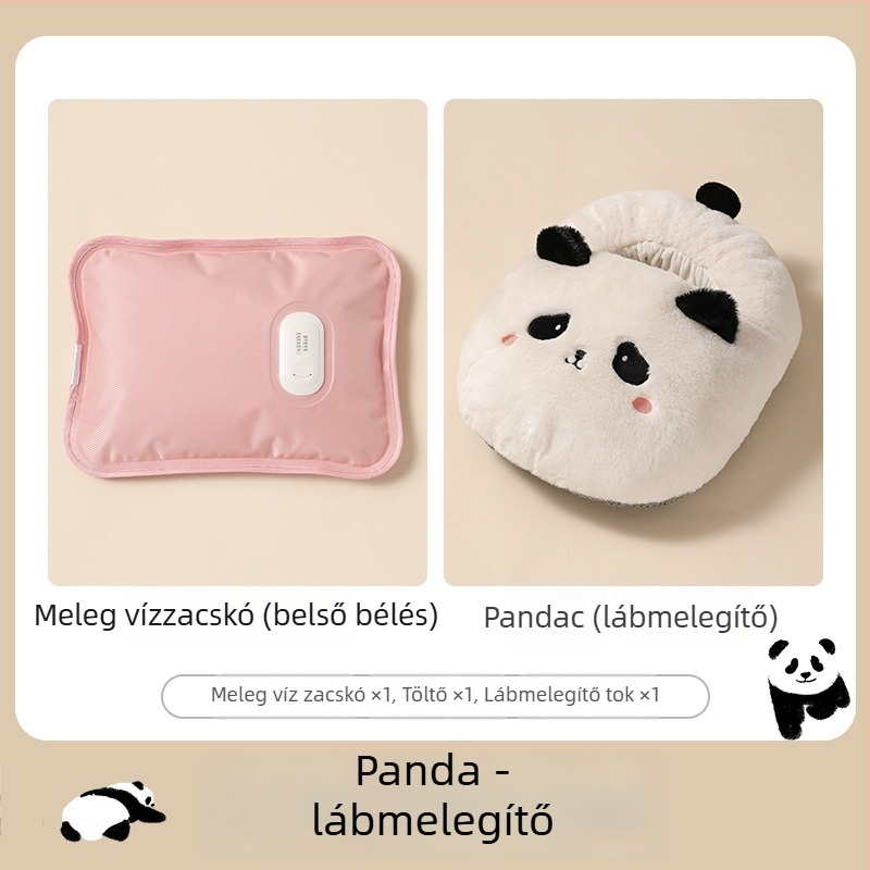 Yi Han USB-meghajtású fűtő papucs, plüss felsőrész, uniszex, műanyag talp, karikatúra stílus