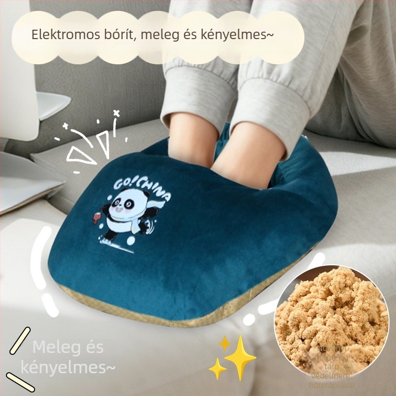 USB-s elektromos lábmelegítő papucs velúr felsővel, többpontos fűtés, uniszex, otthoni lábbeli