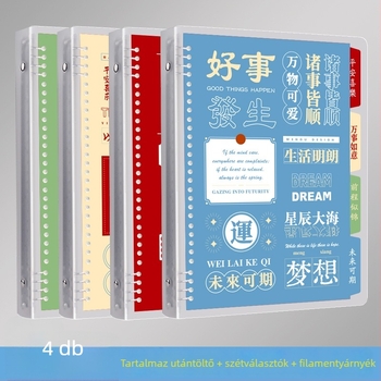 Újratölthető notesz: rácsos, vonalas és üres oldalakkal, átlátszó kötőfedél, modell 0325, 60 oldal