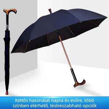 Hosszú fogantyújú esernyő idős embereknek, csúszásmentes bot-stílusú kézfej, levehető kettős funkciójú nap- és esernyő, UPF50+ anyag, 8-ágú keret, automata nyitás