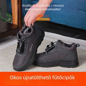 USB-töltésű elektromos melegítő papucs, mikroszálas felsőrész, PU talp, férfiaknak