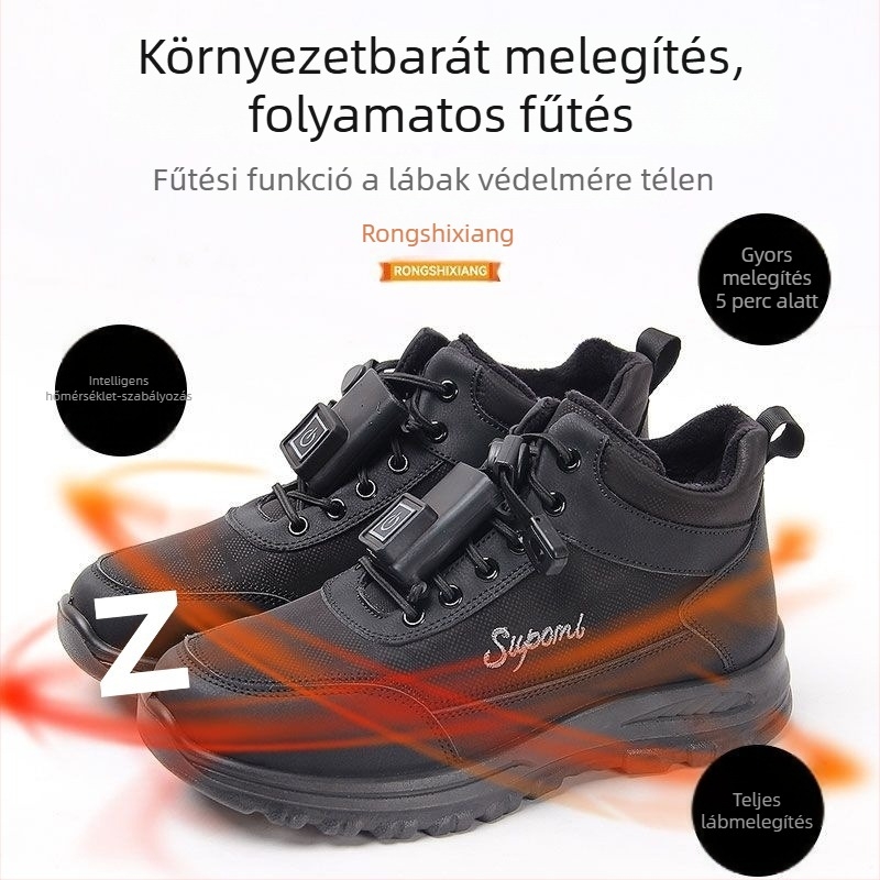 USB-töltésű elektromos melegítő papucs, mikroszálas felsőrész, PU talp, férfiaknak