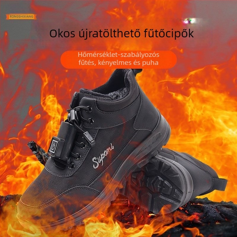 USB-töltésű elektromos melegítő papucs, mikroszálas felsőrész, PU talp, férfiaknak