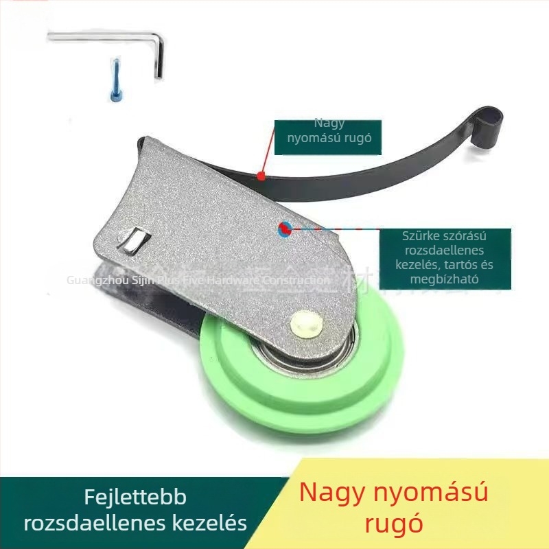 Csúszóajtó görgő excentrikus kerékkel — bevonatos fém ház, korrózióálló, kötélcsatorna sugara 20 mm, maximális teherbírás 50 kg