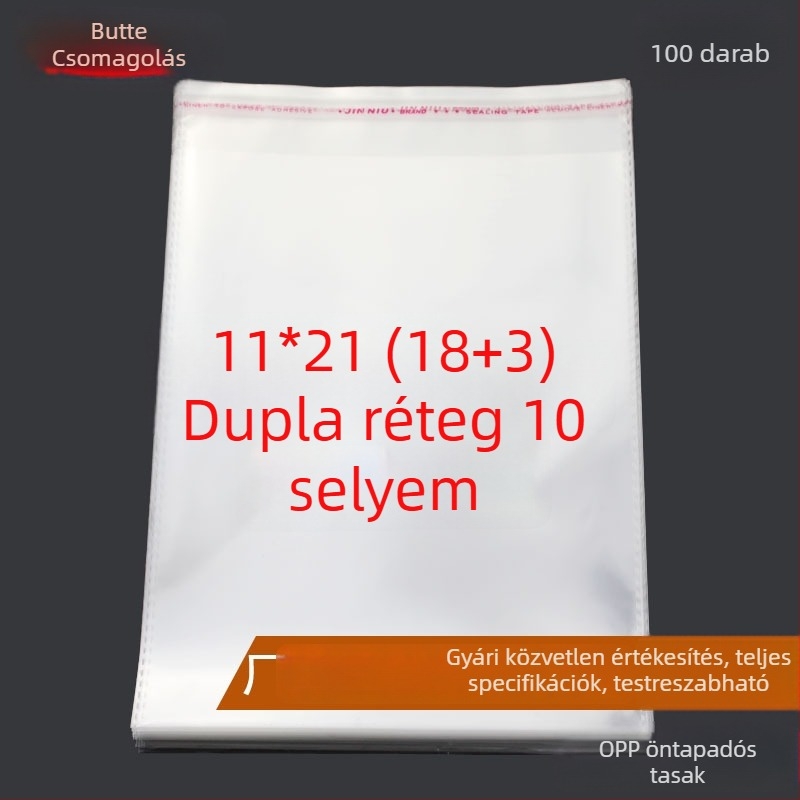 OPP öntapadós átlátszó tasak maszkok és kesztyűk számára, méret 11x21 cm, 100 db