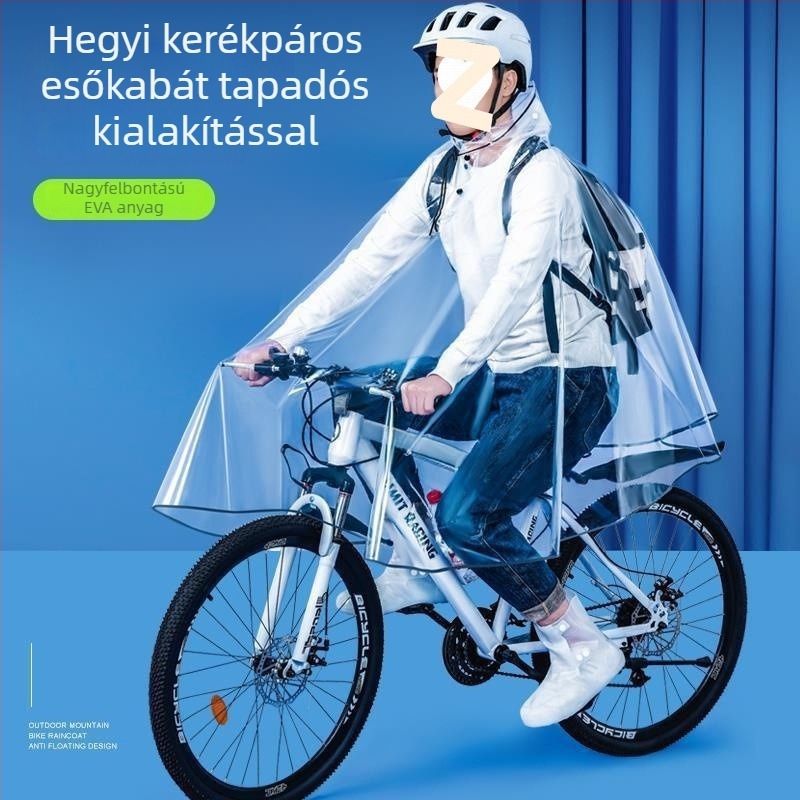 Egy személyes kerékpáros poncsó MTB- és elektromos kerékpárhoz, megvastított és megnövelt, teljesen átlátszó