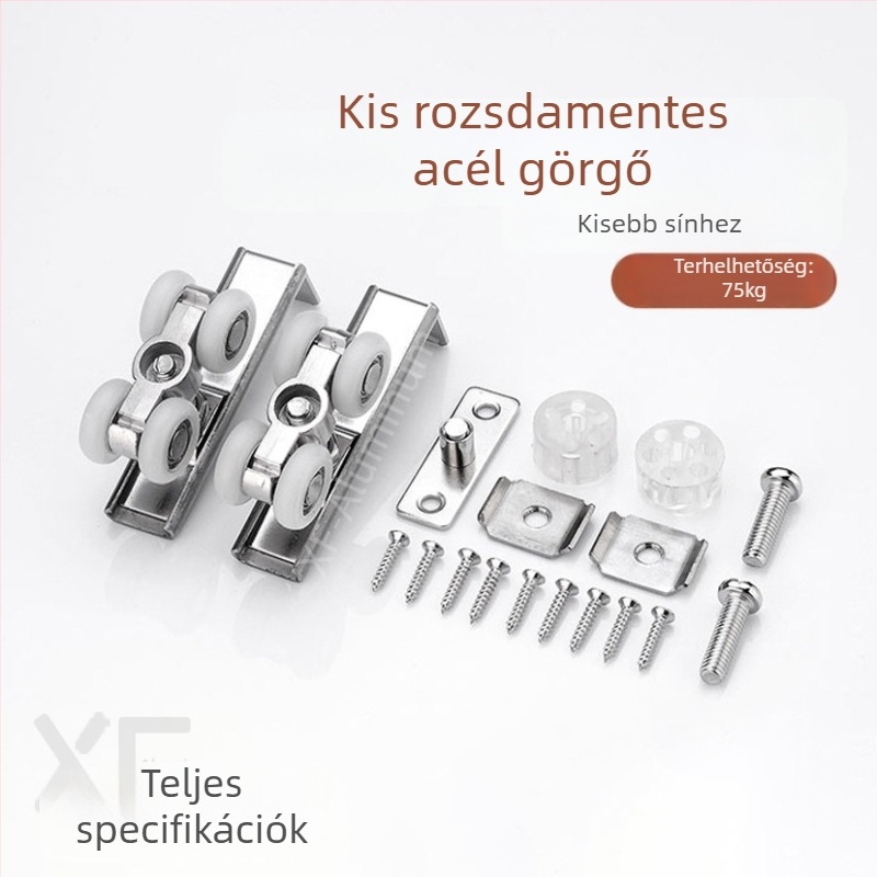 Üvegajtó görgő csúszó ajtókhoz, test rozsdamentes acél, 8 mm-es kötélbarázda, külső csipesz átmérő 5-9 mm, négyzetes vagy kör alakú modell, maximális teherbírás 175 kg