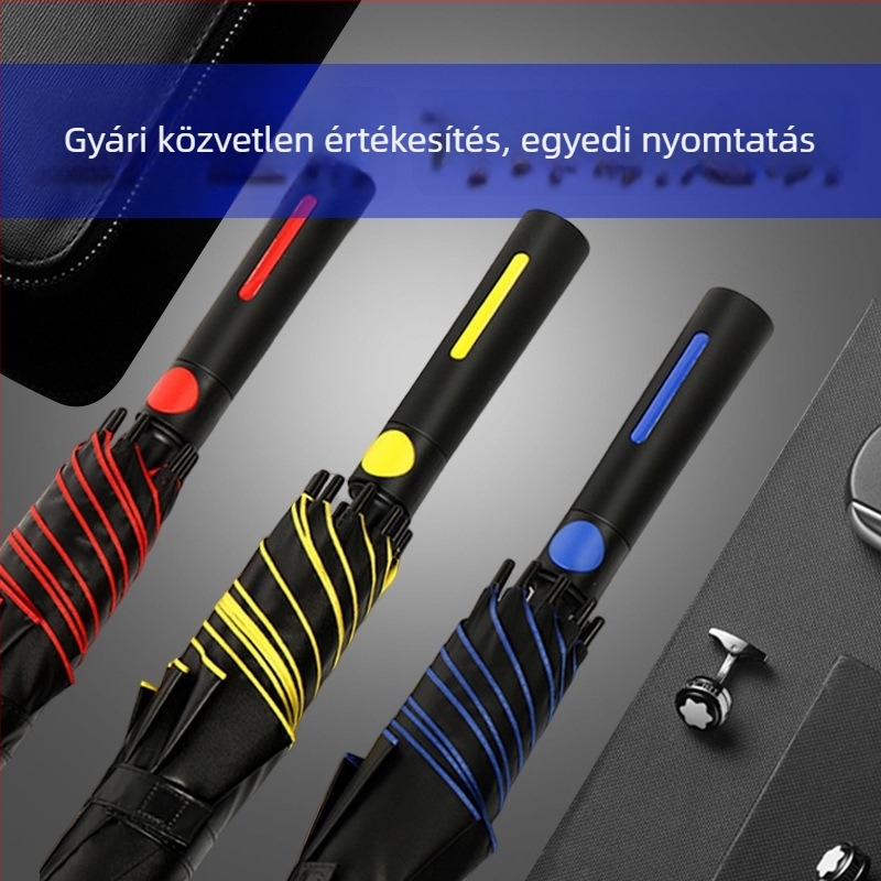 Golf esernyő egyenes rostos nyele, 8 bordás vázzal (automatikus nyitás, logónyomás, UPF 50+ napvédelem)