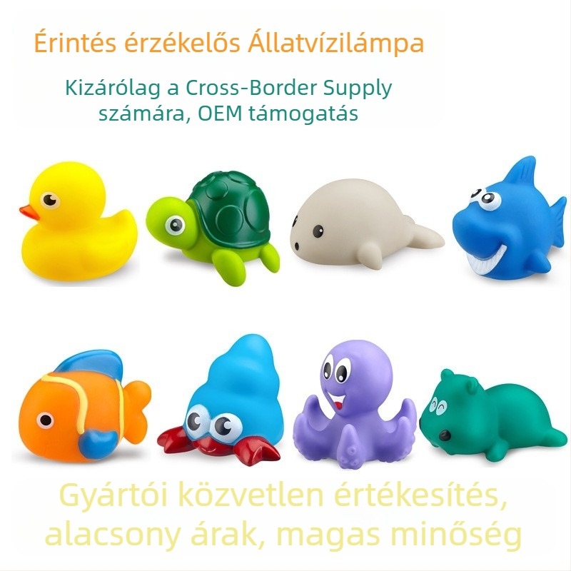 Vinilből készült vízijáték 0-3 éves babáknak, világítással és érintésre működő pinch-music funkcióval.