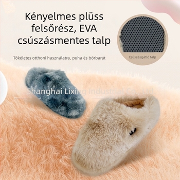 USB melegítő papucs két fokozatú hőmérsékletszabályozással, nyúlplüss felsőrész, csúszásmentes talp, otthoni papucs