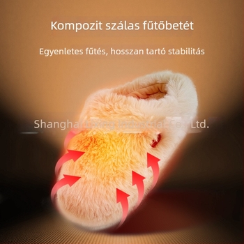 USB melegítő papucs két fokozatú hőmérsékletszabályozással, nyúlplüss felsőrész, csúszásmentes talp, otthoni papucs
