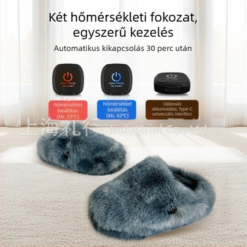 USB melegítő papucs két fokozatú hőmérsékletszabályozással, nyúlplüss felsőrész, csúszásmentes talp, otthoni papucs