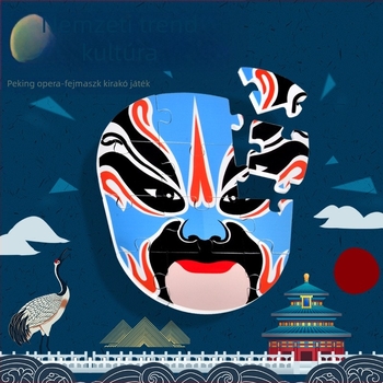 Fából készült Pekingi Opera arcváltó puzzle – viselhető, felnőttek és gyerekek számára, DIY, 4–6 éveseknek