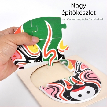 Fából készült Pekingi Opera arcváltó puzzle – viselhető, felnőttek és gyerekek számára, DIY, 4–6 éveseknek