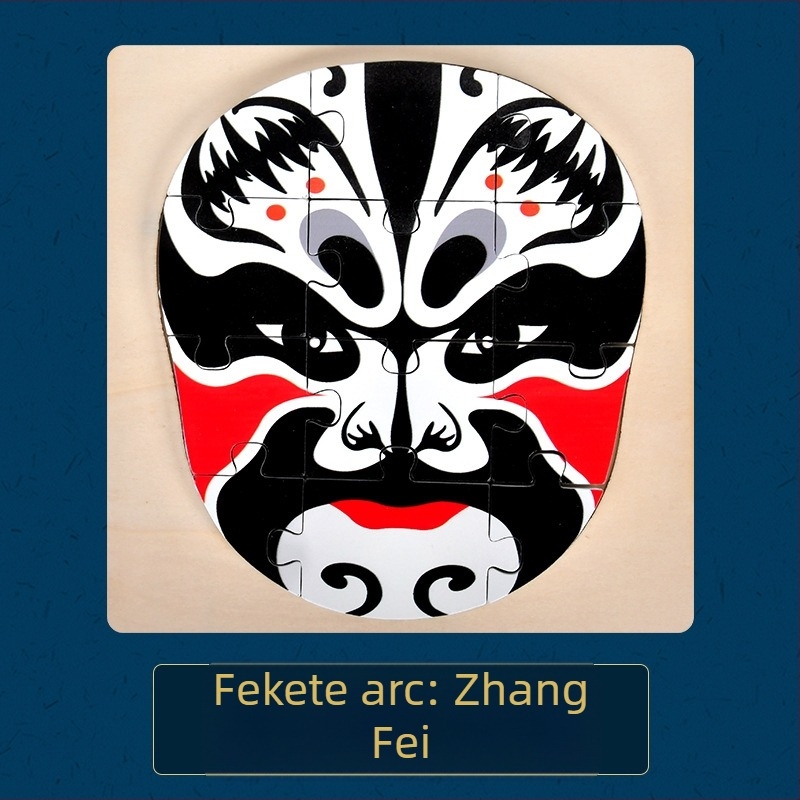 Fából készült Pekingi Opera arcváltó puzzle – viselhető, felnőttek és gyerekek számára, DIY, 4–6 éveseknek