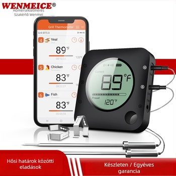 WENMEICE Vezeték nélküli Bluetooth Digitális Ételhőmérő Grillezéshez, Hús, Sütő és Konyha számára, 1–300°C (33–572°F), 0.1°C felbontás, ±1°C pontosság