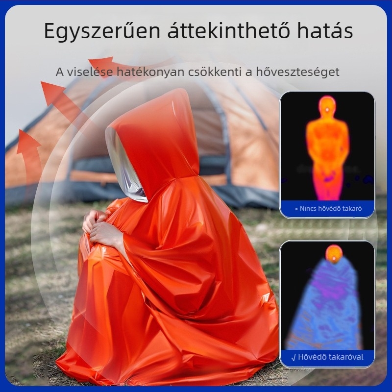 Esőponcsó túrázáshoz és kempingezéshez – sürgősségi hipotermia elleni védelem, vastag anyagú esőruha, modern minimalista stílus