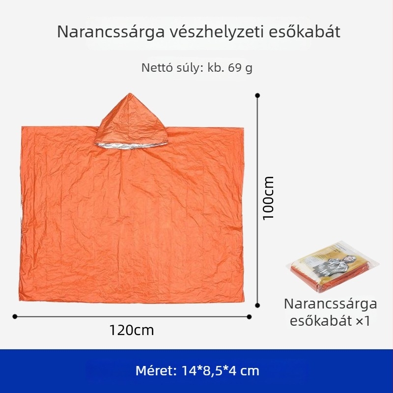 Esőponcsó túrázáshoz és kempingezéshez – sürgősségi hipotermia elleni védelem, vastag anyagú esőruha, modern minimalista stílus