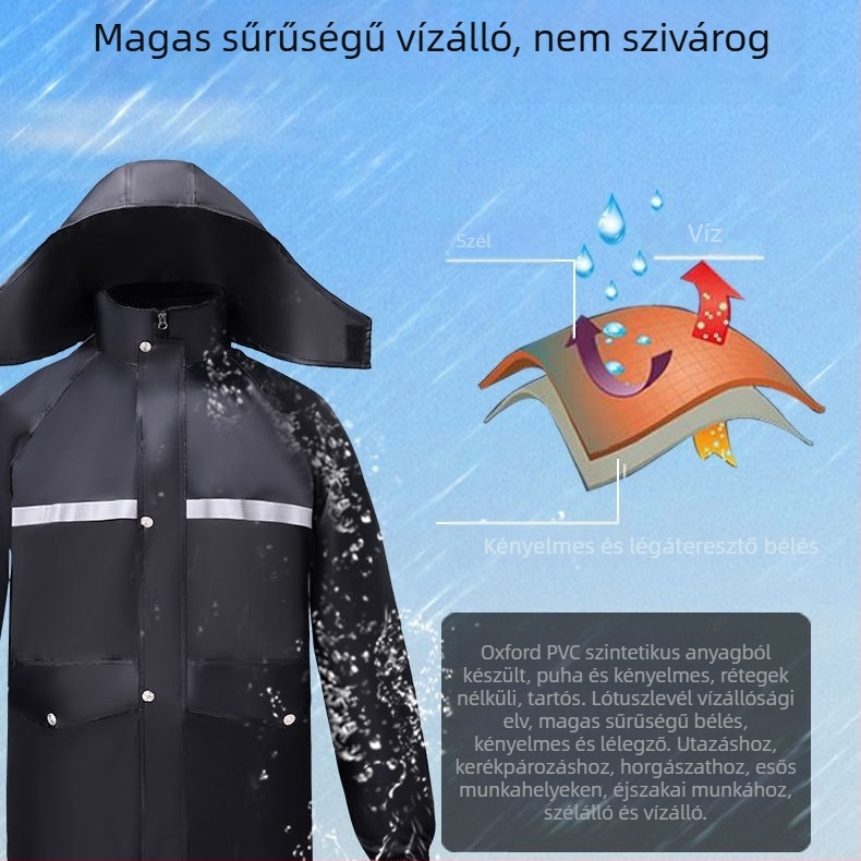 Esőkabát és esőnadrág készlet, pongee anyag, PVC vízálló réteg, felnőttnek, 1 személynek, logónyomtatás elérhető