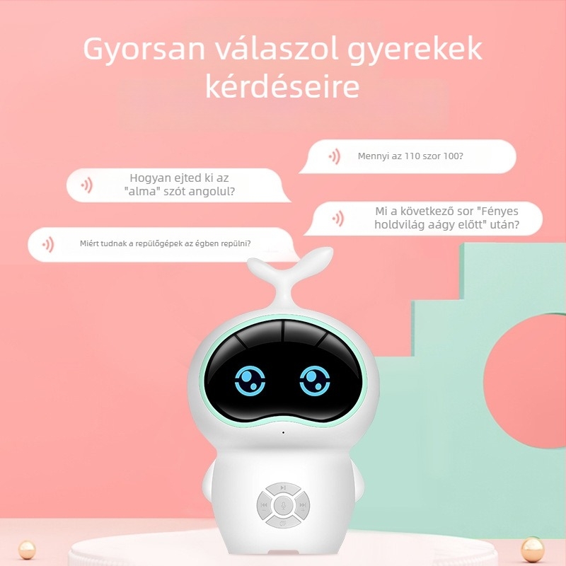 Gyermekek számára készült oktató robot – interaktív tanuló gép zenével/hanggal, mobilalkalmazással, ABS tokozás, modell M9, 4–6 éveseknek