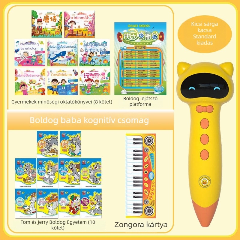 Little Yellow Duck Reading Pen – Interaktív olvasó toll zenével/hangfunkcióval, műanyag test, 0-3 évesek számára.
